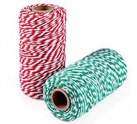 moinkerin 200 Yardas Cuerda de Algodon Rojo y Blanco, Hilo de Algodón para Carnes, Jardinería, Manualidades o Navidad Envolver Regalos