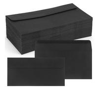 moinkerin Sobres, 100 unidades, sin ventana, formato largo, 220 x 110 mm, 110 g/m², color Negro, adhesivo húmedo, para invitaciones, bodas, cumpleaños, felicitaciones navideñas