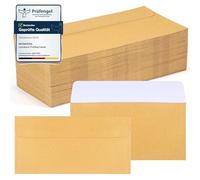 moinkerin Sobres, 100 unidades, sin ventana, formato largo, 220 x 110 mm, 150 g/m², color Dorado, adhesivo húmedo, para invitaciones, bodas, cumpleaños, felicitaciones navideñas