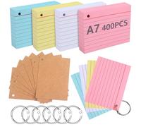 moinkerin Tarjetas 400 piezas 10,5 × 7,4 cm multicolor con 6 anillas y 8 tarjetas kraft - tarjetas rayadas para hogar, oficina y escuela