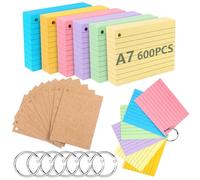 moinkerin Tarjetas 600 piezas 10,4 × 7,6 cm multicolor con 7 anillas y 12 tarjetas kraft - tarjetas rayadas para oficina, hogar y escuela