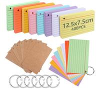 moinkerin Tarjetas de 400 unidades, 4,92 x 2,95 pulgadas, multicolor, tarjetas de aprendizaje con 6 anillas, 8 tarjetas de papel kraft para oficina, casa, escuela, aprendizaje (de colores, 125x75mm)