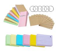 moinkerin Tarjetas de estudio 600 piezas 12,7 × 7,4 cm multicolor con 7 anillas y 12 tarjetas kraft para oficina, hogar y escuela - tarjetas rayadas