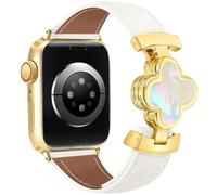 MOINSPIRE Correas magnéticas de cuero para mujer para Apple Watch Lucky Four-Leaf Clover, lindas y elegantes correas de reloj de diseño delgadas compatibles con iWatch Series 11/10/9/8/7/6/5/4/3/2/1