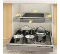 Mointal 2 Piezas Cajón Extraíble de 4 Direcciones, Cocina Cajón Telescópico con Tirador, Ancho Ajustable 33-53cm & Profundidad 41-61cm, Armario Cajón Organizador, Tornillo/Adhesivo Montaje, Gris