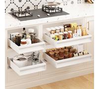 Mointal Lot de 4 Tiroirs Coulissants Cuisine, Tiroirs Télescopiques avec Poignée, Largeur Réglable 31-52cm, Organisateur Extensible pour Armoires, avec Rehausseurs Adhésifs, Sans Perçage, Blanc
