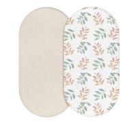 Moisés Basket - 2 sábanas bajeras bajeras de muselina para moisés, sábanas bajeras de 83 x 43 cm, 100 % algodón, sábanas bajeras para cuna de niño y niña, para cuna, ovalada, hoja bicolor rectangular