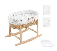 Moisés para bebé Recien Nacido, Incluye vestidura 100% algodón, colchón, balancín Natural, capazo de Mimbre de Palma Natural y 2 bajeras Impermeables (Zenith Granite) CoolDreams
