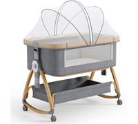 Moisés portátil 4 en 1, cama junto a la cama con ruedas, mosquitera y cesta de almacenamiento, moisés mecedora ajustable en 6 alturas(D)
