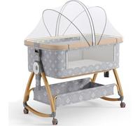 Moisés portátil 4 en 1, cama junto a la cama con ruedas, mosquitera y cesta de almacenamiento, moisés mecedora ajustable en 6 alturas(E)