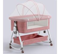 Moisés portátil 4 en 1, cama junto a la cama con ruedas, mosquitera y cesta de almacenamiento, moisés mecedora ajustable en 6 alturas(B)