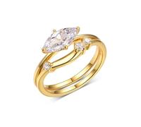 Moissanite Anillo Blanco Oro Anillos Mujeres Vintage Juego de 2 Anillos de Oro Blanco 9K Regalo de Cumpleaños, 61 (19.4), Oro amarillo de 9 quilates (375), Moissanita