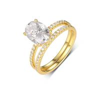 Moissanite Anillo de compromiso de oro blanco, anillo de compromiso para mujer, ovalado, juego de 2 anillos, oro blanco de 9 quilates, 52 (16.6), Oro amarillo de 9 quilates (375), Moissanita