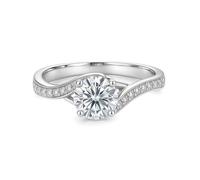 Moissanite Anillo de compromiso de oro blanco, banda para mujer, con moissanita, 9 K, 14 K, 18 K, oro blanco auténtico, 49 (15.6), Oro blanco de 18 quilates (750), Moissanita