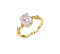 Moissanite Anillo de oro blanco, anillo para mujer, ovalado de oro blanco de 9 quilates, anillo de compromiso de boda, 63 (20.1), Oro amarillo de 18 quilates (750), Moissanita