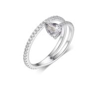 Moissanite Anillo de oro blanco, anillos de boda para mujer, gotitas de oro blanco de 9 quilates, anillo de compromiso