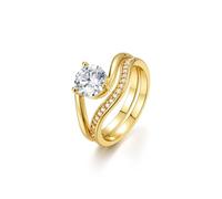 Moissanite Anillo de oro blanco para mujer, 2 anillos ondulados, juego de 2 anillos de oro blanco de 9 quilates, 61 (19.4), Oro amarillo de 18 quilates (750), Moissanita