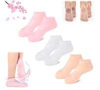 Moisturizing Foot Mask Exfoliating Silicone Socks Beach Protective Socks, Women Foot Spa Pedicure Silicone Socks, Silicone Moisturizing Socks for Dry Cracked Feet Women (one size,3pair)