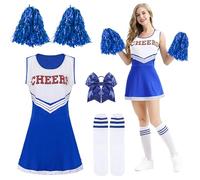 Moiuguli Disfraz Animadora, Disfraz De Animadora Mujer sin Mangas para Adultas, Rojo Azul Negro Cheerleader Costume,Dis fraz Anima dora Mujer Talla Grande Halloween Cosplay Carnaval