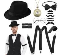 Moiuguli Disfraz de los años 20 para hombre, camisa con accesorios, disfraz de mafia, disfraz de Peaky Blinders, disfraz de gángster para carnaval y fiestas