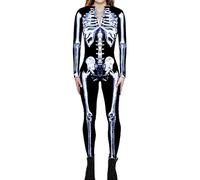 Moiuguli Disfraz Halloween Mujer, Sexy Disfraz de Mono Esqueleto Mujer Adulto con Cremallera Escondida Cuello en V para Terror Halloween Fiesta de Disfraces Carnaval Cosplay Mujeres