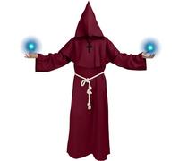Moiuguli Disfraz Monje, Disfraces Medievales Hombre con Cruz y Cuerda para Cintura, Disfraz Monje Hombre para Halloween Carnaval Cosplay Party