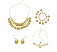 Moiuguli Juego de joyas de adivina, disfraz de danza del vientre para mujer con collar vintage de monedas, pulseras, pendientes, dorado, indio gitano, accesorios para fiesta temática, carnaval