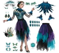 Moizkna Disfraz de pavo real para mujer, disfraz de pavo real, plumas, accesorios para Halloween, carnaval, cosplay