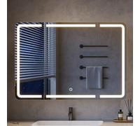 mojiasion Mueble de Baño con Espejo y Luz con Contenedor - Armario de Espejo de 3 Puertas, Ancho 90 cm - Espejo de Baño LED de 3 Colores con Regulación - Espejo de Baño con Cargador USB+Tomacorrientes