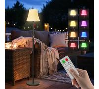 Mojimdo Lámpara Solar de Pie con Mando a Distancia, 7 Modos RGB, Sensor Crepúsculo-Amanecer, 3 Niveles de Blanco Cálido Ajustable, IP65 Impermeable Recargable Inalámbrica para Terraza, Jardín, Patio
