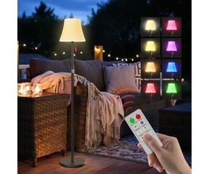 Mojimdo Lámpara Solar de Pie con Mando a Distancia, 7 Modos RGB, Sensor Crepúsculo-Amanecer, 3 Niveles de Blanco Cálido Ajustable, IP65 Impermeable Recargable Inalámbrica para Terraza, Jardín, Patio