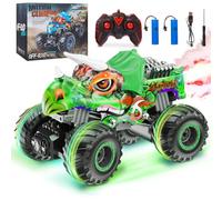 MOJINO Coches de Juguetes Coche Teledirigido para Niños 6 7 8 9 10 Año, Coche RC para Niños Y Niñas, Monster Truck Dinosaurios Juguetes Monstruo Coche Spray Música, Verde