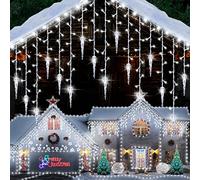 MOJINO Cortina Luces Navidad Exterior, 10M 360 LED 8 Modos Guirnaldas Luminosas de Exterior, Cadena de Luces de Jardín Impermeable para Decoración de Interiores y Exteriores para Navidad, Blanco Frío