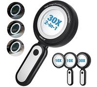 MOJINO Lupas de Gran Aumento con Luz, 30X 10X Lupa con Luz con 3 Brillos de Luz y 21 Led de Luz, Lupas para Lectura, Hobbies, Inspección, Manualidades, Exploración, Mapa (Negro)