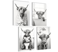 mojoliving Imágenes para Baño Imágenes para Invitados WC Cartel Póster Imagen para Inodoro WC Decoración para Baño Decoración para Baño Cartel de Vaca de Tierras Altas en el Inodoro y en el Baño