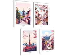 mojoliving Póster de Japón, decoración japonesa, imágenes estéticas, anime, imágenes japonesas, anime, póster de anime, regalo para la sala de estar (pinturas de la ciudad de Japón)