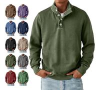 Mokaloha Mens Shirts, Men's Retro Stand Collar Casual Pocket Solid Color Short Sleeve Henley Shirt for Men Washed Sweatshirt with Quarter Buttons (Army Green,M)