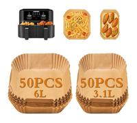Mokaskaidj 100 Pcs Papel para Freidora de Aire, Air Fryer Papel, Papel Freidora Aire Dual Zone, Compatible con Philips Airfryer Doble Cesta Serie 3000, Tefal Easy Fry 6L/3.1L, Ey901810, Ey905D