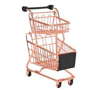 Mokassy Moda Mini Carro De Carreras De Doble Capa, Carro De Supermercado De Hierro Forjado Cesta De Almacenamiento De Metal, Rosa Dorado Oro Rosa