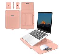 MokaZii 3-1 Funda para Portátil 13-14", Funda Protectora Soporte Ratón Alfombrilla para MacBook Air/Pro M5/M4 Pro/M4 Max/M4/M3/M2/M1, Resistente PU Funda Cuero Portátil - Rosa