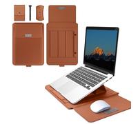 MokaZii 3-1 Funda para Portátil 15-15.6", Funda Protectora Soporte Ratón Alfombrilla para MacBook Air/Pro M4/M3/M2, Resistente PU Funda Cuero Portátil - Marrón
