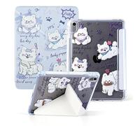 MokaZii Funda Bonita para iPad Mini 7 (A17 Pro)/Mini 6, iPad Mini 7ª/6ª generación 8.3" (2024/2021), PU Carcasa Delgada Trasera Transparente con Y Fold Soporte Auto-Sueño/Estela - Cachorro púrpura