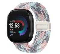 MokaZii Nylon Correa Compatible con Fitbit Versa 4/Versa 3/Sense 2/Sense, Nailon Brazalete Deportivo Unisex, Magnética Elásticos Correas para fitbit versa 4/3/sense 2/sense - Gris Azul Rosa