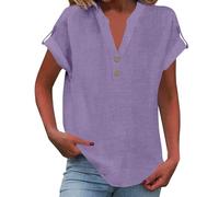 MOKBAY Camisa Blanca Mujer Lisas Cuello V Lino Top Negro Verano Ancha de Flores Camiseta Deporte Camisetas Mujer Baratas Morado Claro 2025 Primavera Manga Corta Mis Pedidos Morado Claro S
