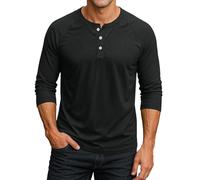MOKBAY Camisetas Manga 3/4 Invierno Ropa Térmica Hombre Camisa Roja L con Botones Camiseta Tecnica Negro Henley Camisola Termica Homem Camisas Hombre Manga 3/4 Negro L
