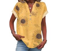MOKBAY Camisetas Manga Corta Naranja T Shirts Women Ropa Mujer de Flores Manga Corta Algodón Deporte Verano Rebajas Hoy Oferta Flash Cuello V Camiseta Roja Camisas Mujer Naranja L