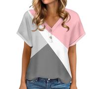 MOKBAY Camisetas Mujer Baratas Cuello V Encaje Rosa Ropa Deportiva Tunic Running Manga Corta Rebajas Hoy Oferta Flash Estampada Verano Camiseta Marron Camisa Mujer Verano Rosa S