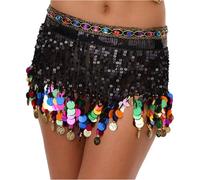 MOKBAY Disfraces Mujer Originales Negro de Lentejuelas Hippies Disfraces de Carnaval Faldas Lentejuelas Mujer Traje Danza Oriental Vintage Fatos de Carnaval Disfraz Danza Del Vientre Negro One Size