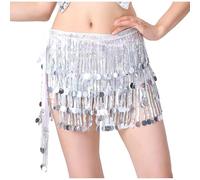 MOKBAY Disfraces Mujer Originales Plata Disfraces Carnaval Adultos Traje Danza Oriental Flecos Vintage de Lentejuelas La Danza del Vientre Falda de Falda Lentejuelas Mujer Plata One Size