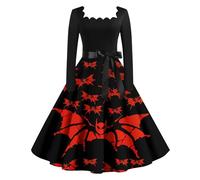 MOKBAY Disfraz Calabaza Adulto Vampira Vestido Medieval Cosplay Hallowen Skeleton Bermellón Araña Miedo Disfraz Halloween de La Muerte Fantasma Vestidos de Halloween para Mujer Bermellón S